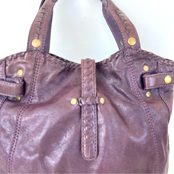 LUCKY BRAND Eggplant Purple Smooth Leather Studded Stitching Accent Shoulder Bag - Picture 3 of 12